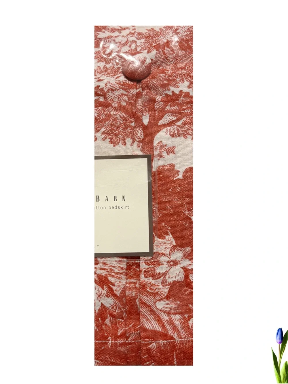 Pottery Barn Matine Toile Pleated Button King Bedskirt Juponnage Red & Beige